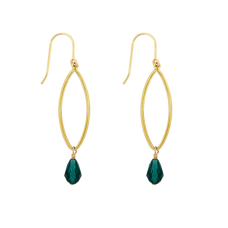 Emerald Leaf Drop Gold Earrings - Lulu + Belle Jewellery