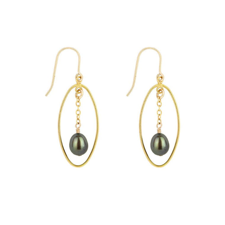 Peacock Pearl Oval Drop Earrings Gold - Lulu + Belle Jewellery